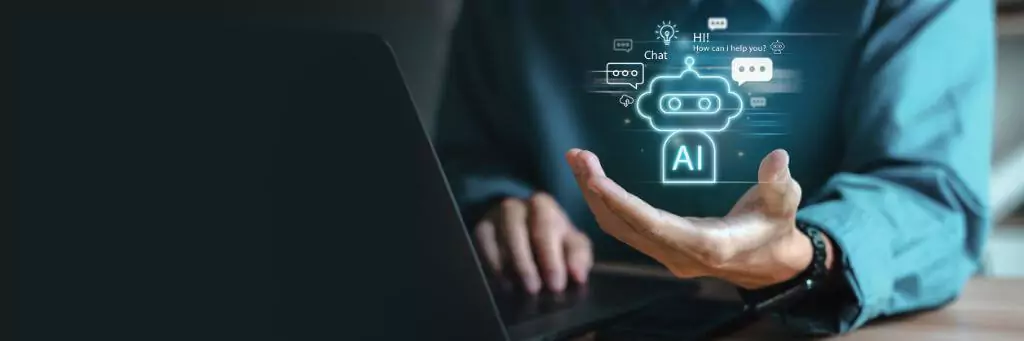 homem com mão estendida e símbolo de ai na imagem